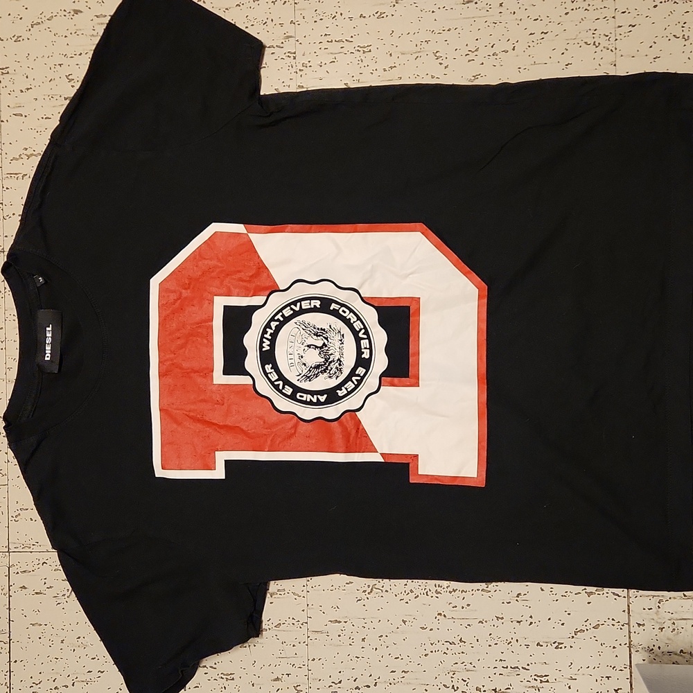 Diesel Industry Black Crewneck T-Shirt with Red & White Big D Logo